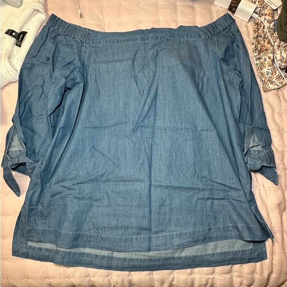 LOFT Blue Denim Blouse - Off Shoulder